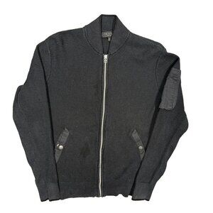 Rag & Bone ZIp Up Waffle-Knit Sweater Cotton Hemp Black Medium